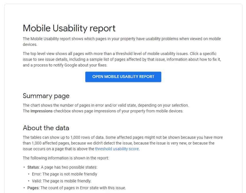 Google Mobile Usability Report