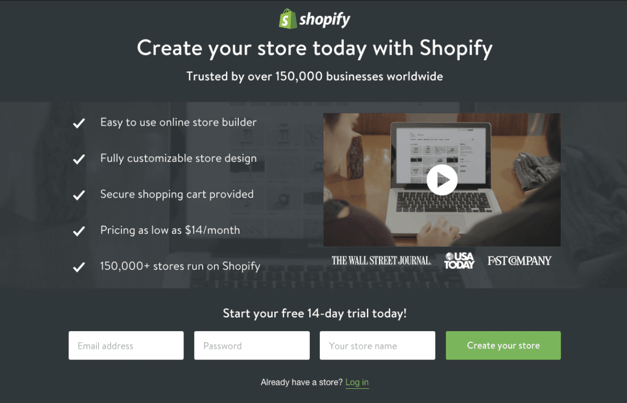 shopify landing page example